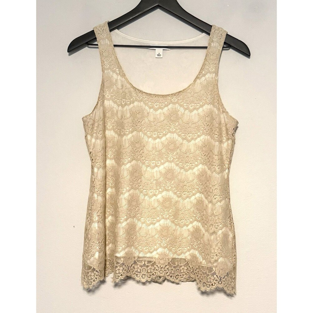 Banana Republic Sleeveless Tank Sz S Beige Lace Overlay Feminine Capsule